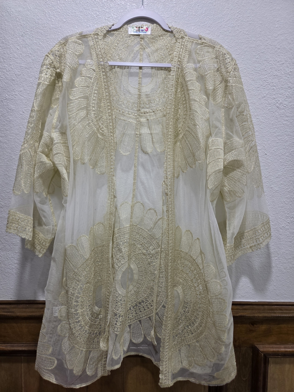 India Boutique Sheer Ivory Embroidered Kimono Jacket